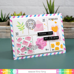 Postage Collage Coloring Stencil  - Waffle Flower